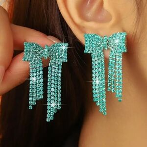 Elegant Blue Bow Dangle Earrings